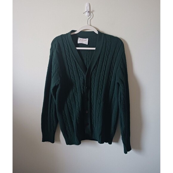 Vintage Jantzen Mens Wool Blend Cardigan Sweater Knit Grandpa Green Size L - Picture 1 of 6